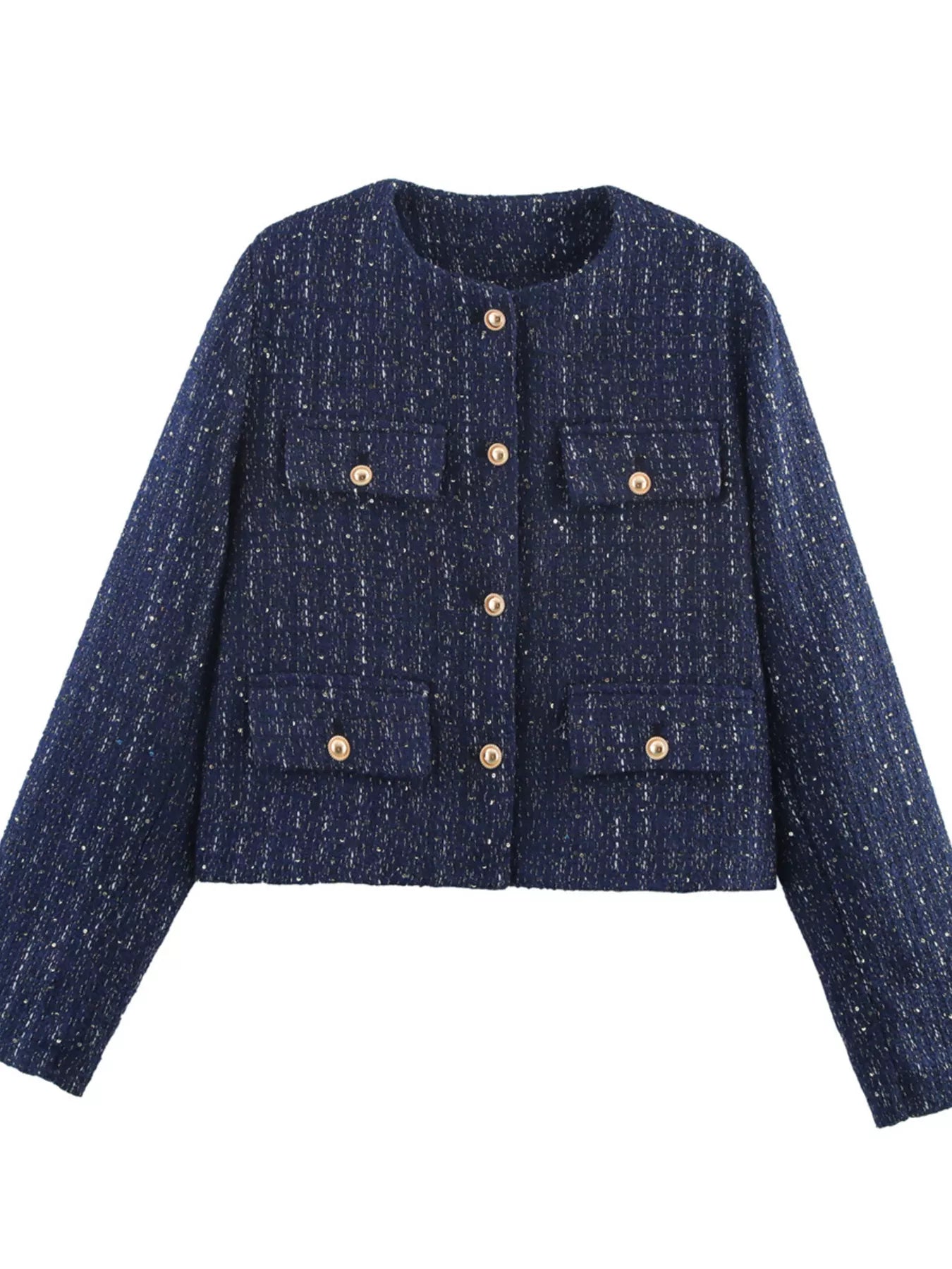 Tweed Button Up Cropped Outerwear