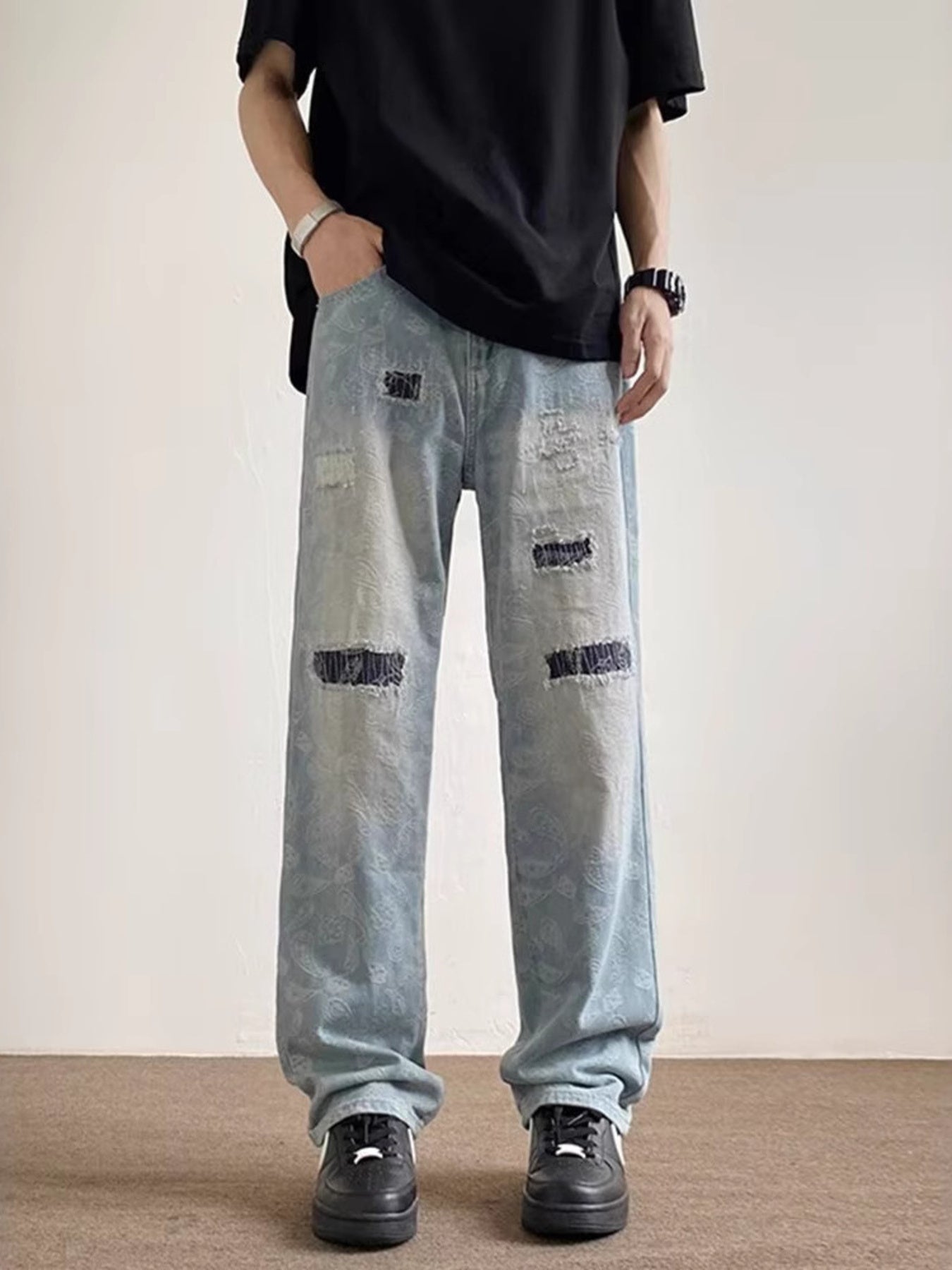 Men's Full Size Distressed Wide Leg Jeans Plus Size