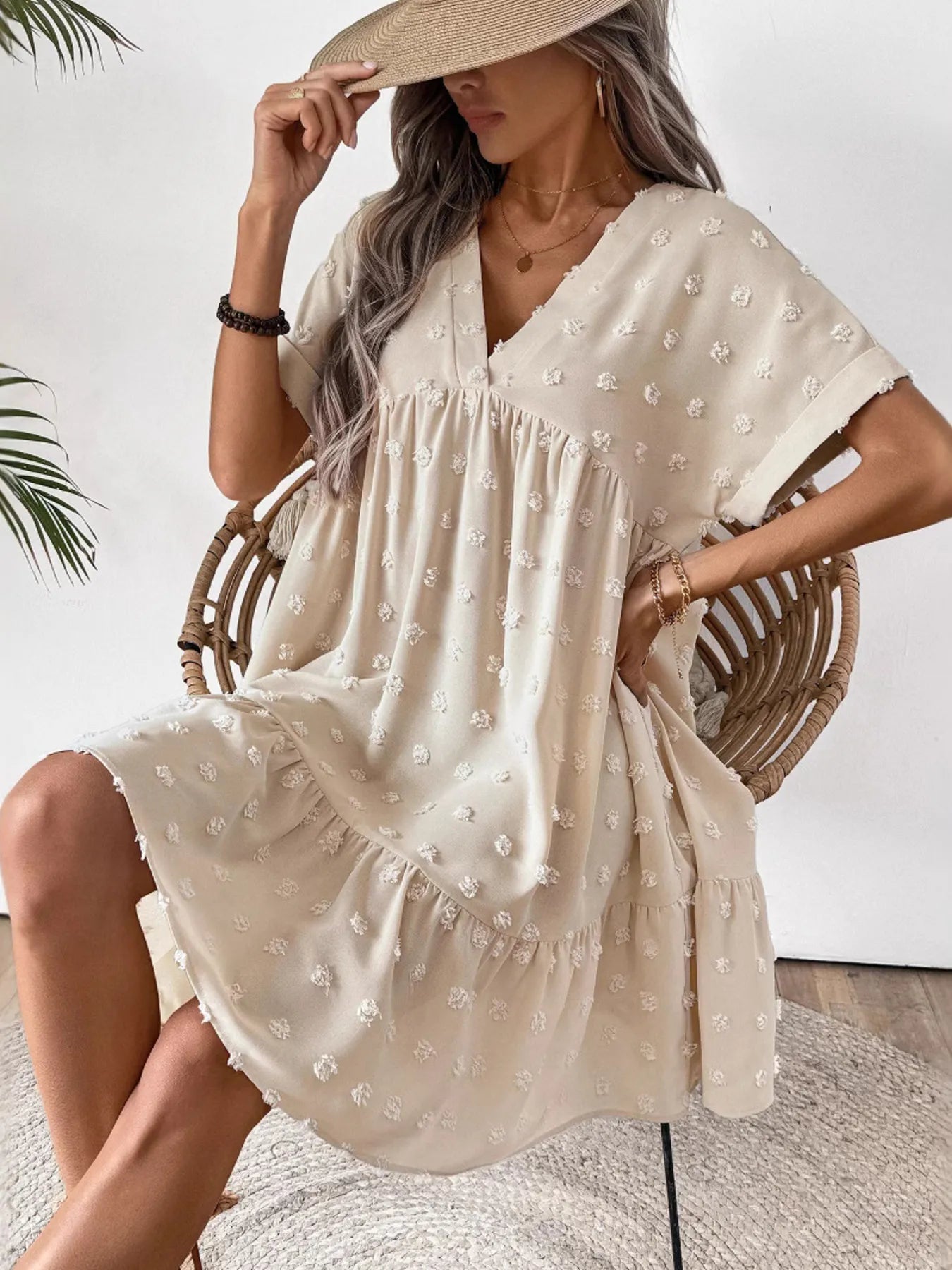 Ruffled Hem Swiss Dot Mini Dress