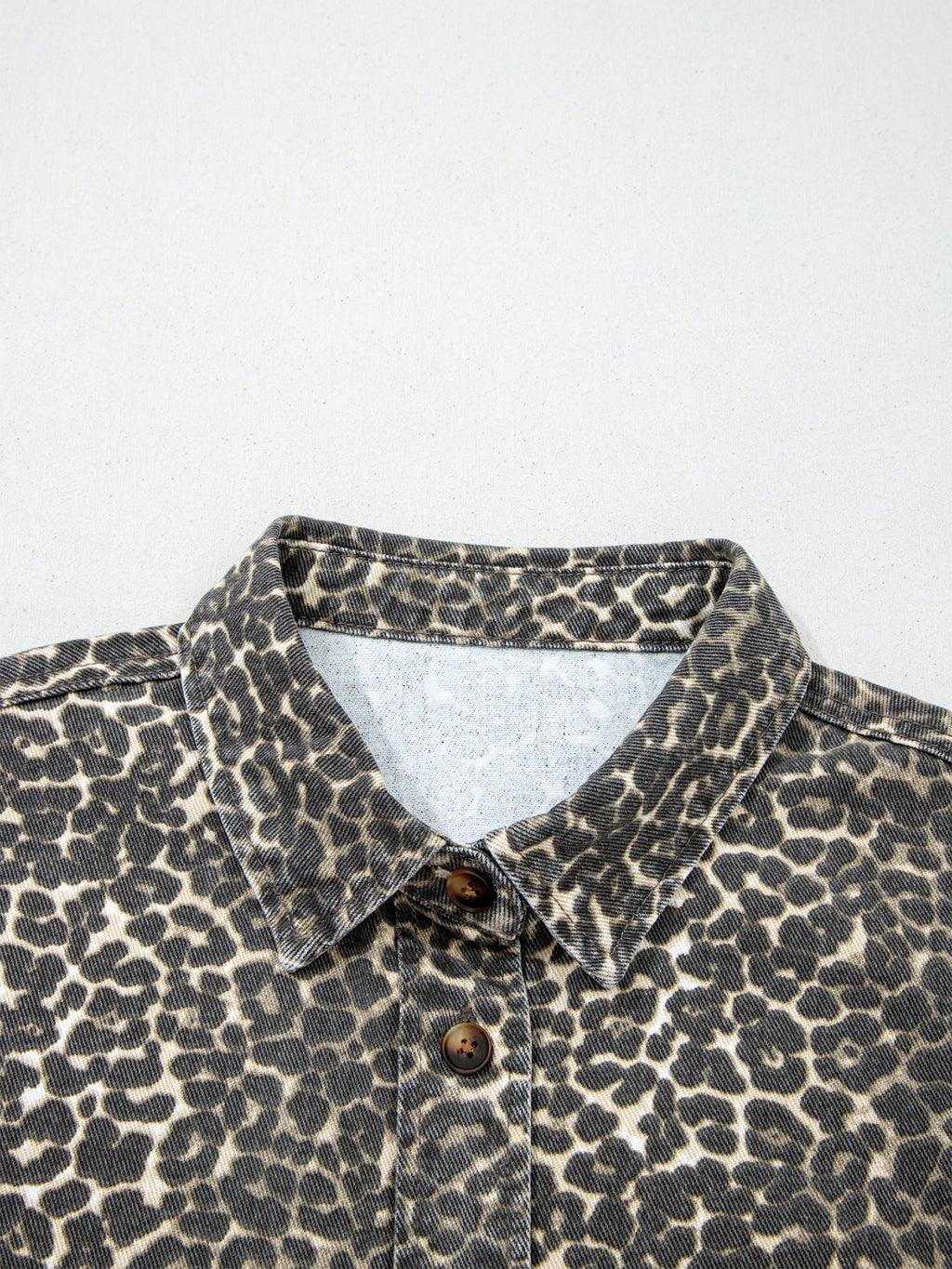 Leopard Print Short Sleeve Denim Shirt