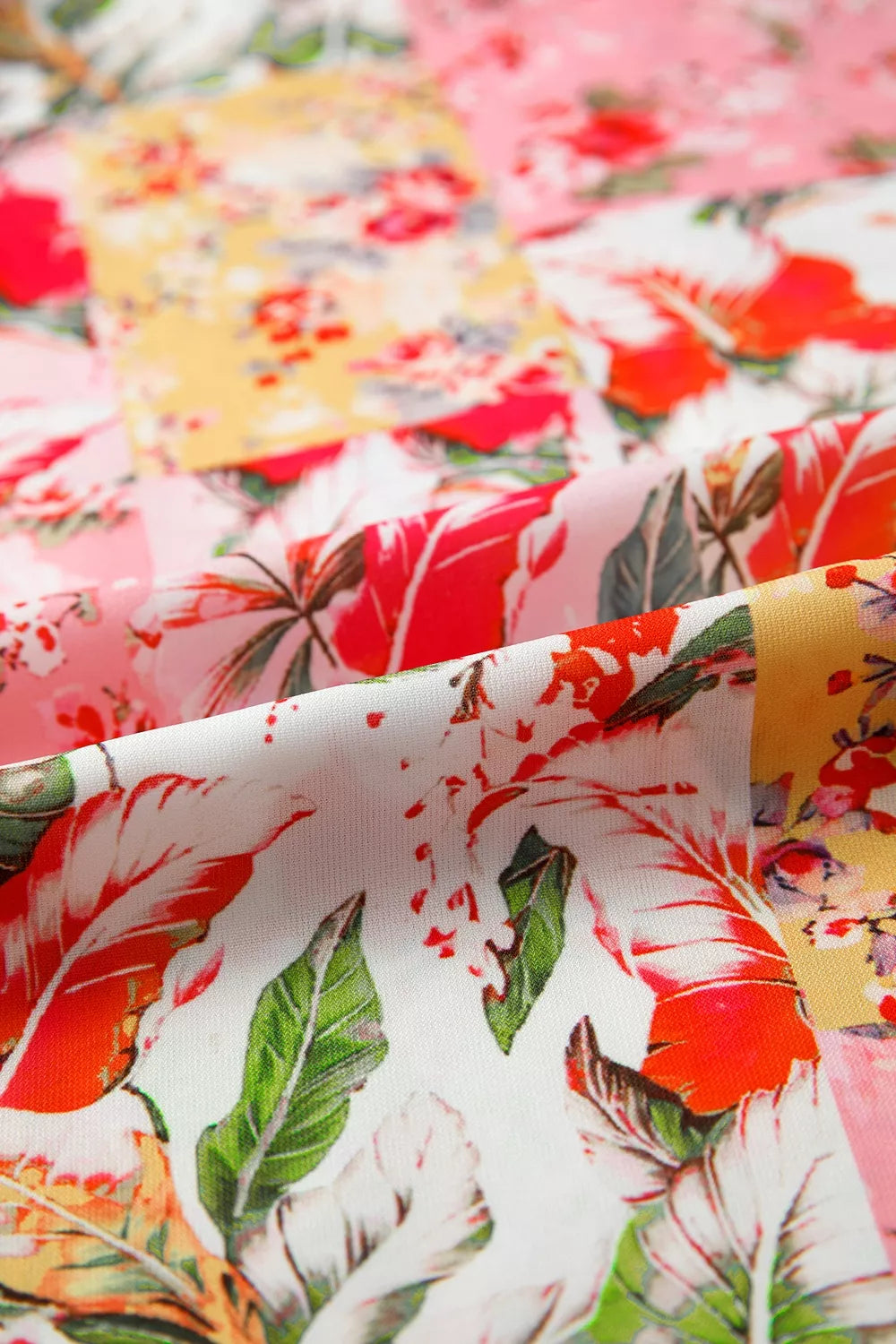 Contrast Collared V Neck Short Sleeve Floral Blouse