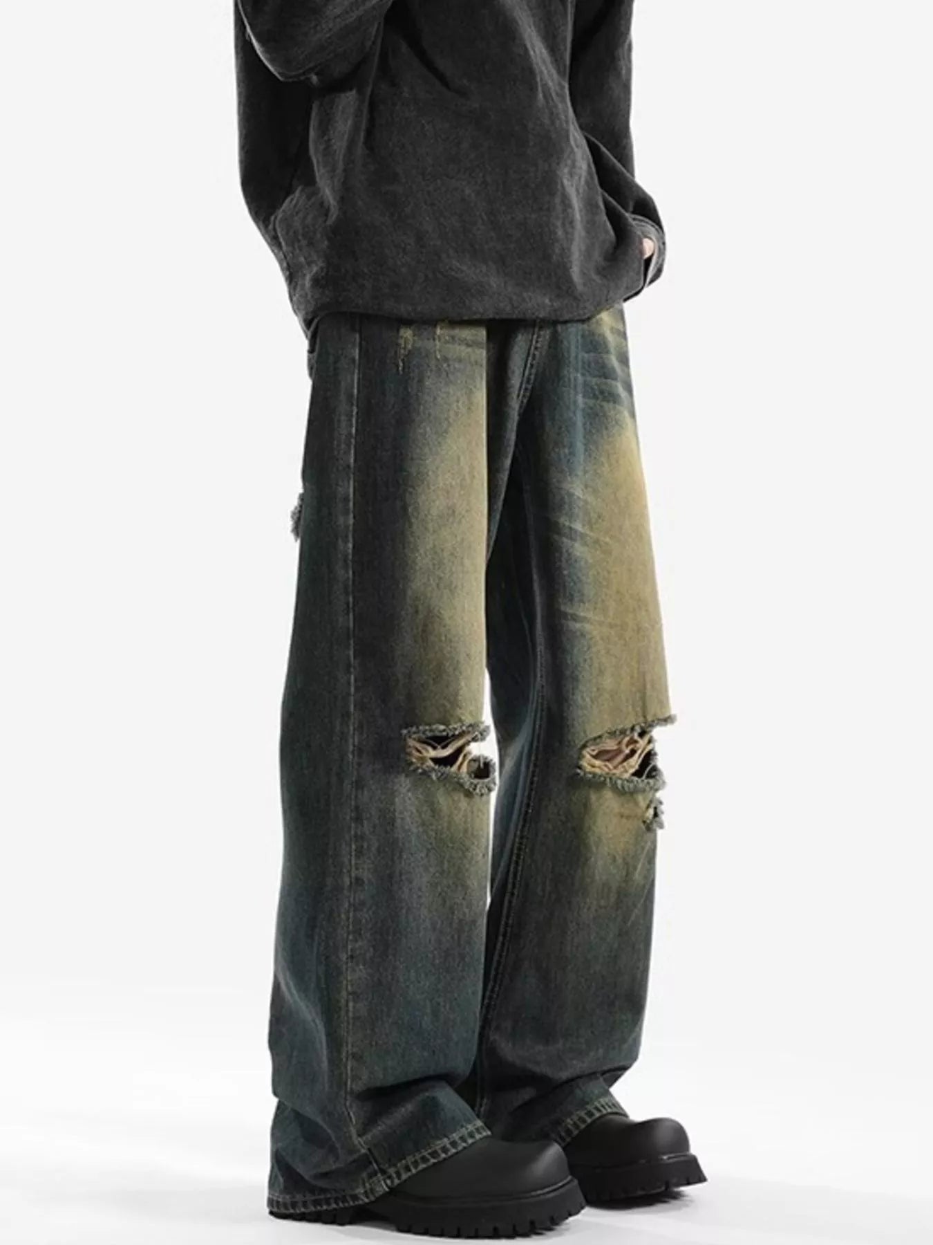 Men's Full Size Distressed Wide Leg Jeans Plus Size