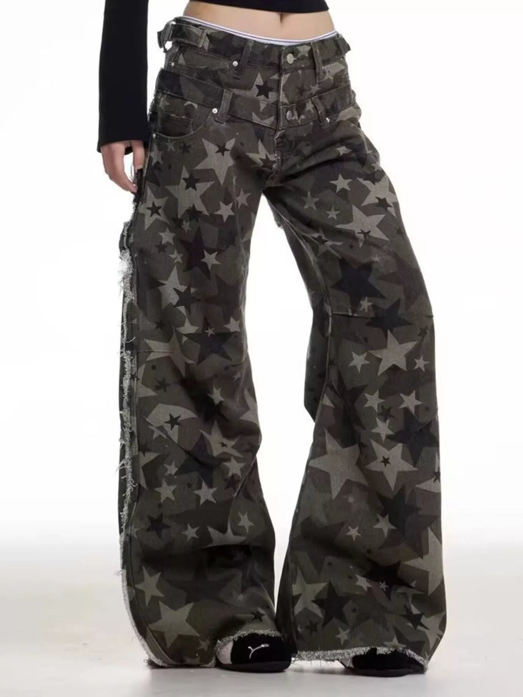 Men's Full Size Star Print Wide Leg Jeans Plus Size