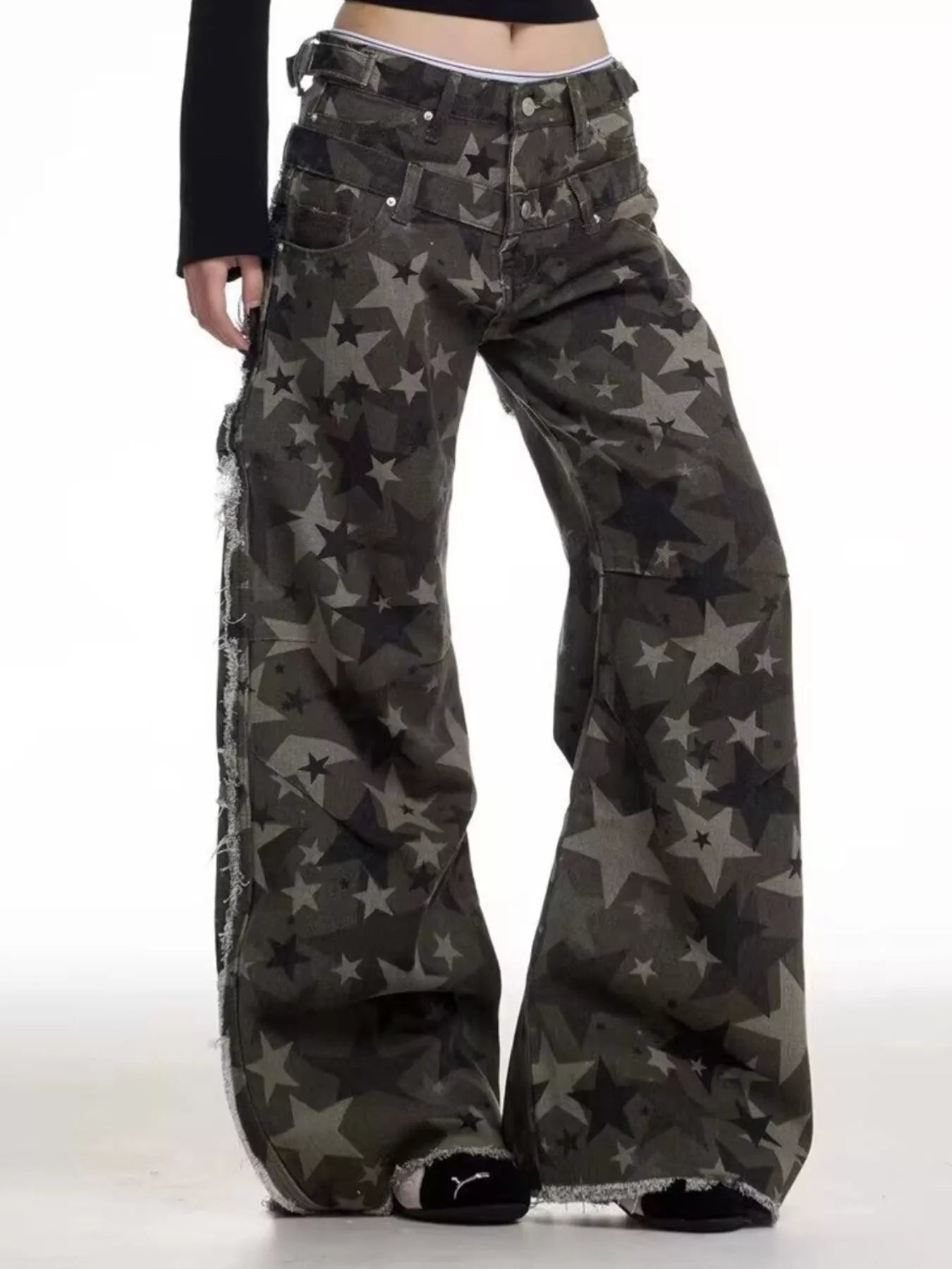 Men's Full Size Star Print Wide Leg Jeans Plus Size