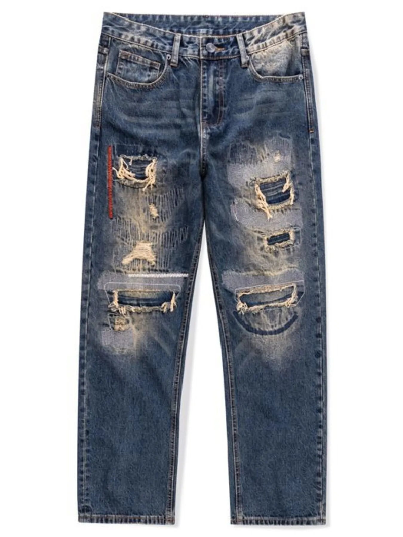 Men's Distressed Wash Relaxed Fit Wide Leg Jeans