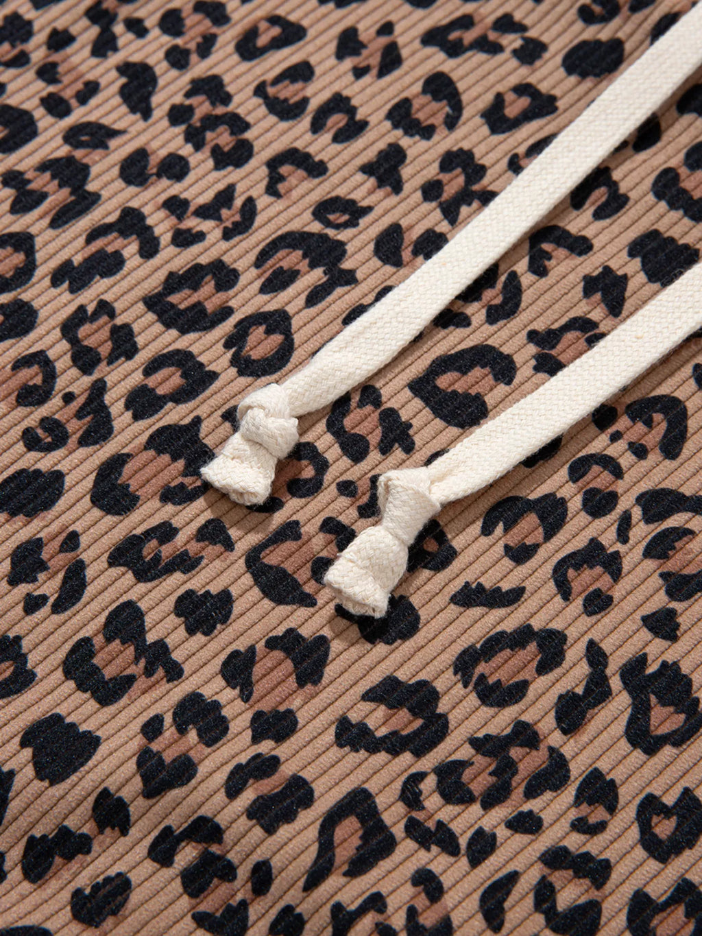 Ribbed Leopard Print Contrast Collar Zip Hoodie