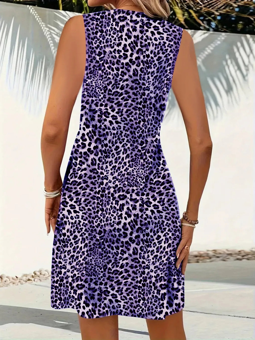 Leopard V-Neck Sleeveless Mini Dress