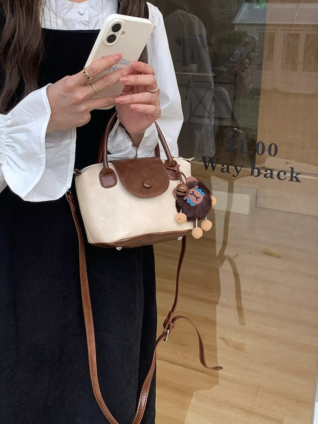 Two-Tone Flap Decor Crossbody Bag with Charm