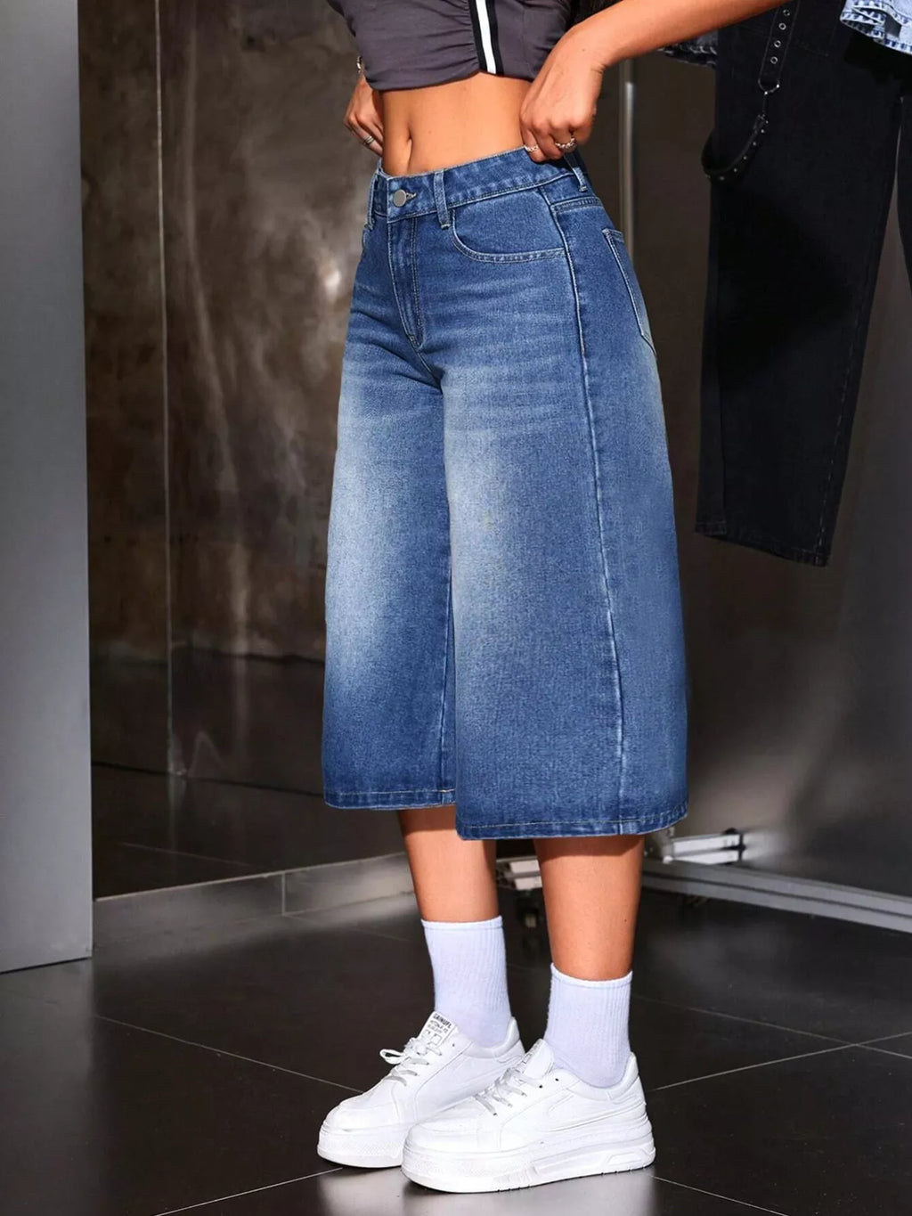 Wide Leg Denim Capris
