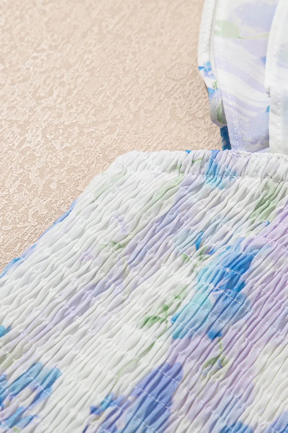 Floral Smocked High Waist Double Ruffle Sleeveless Long Dress
