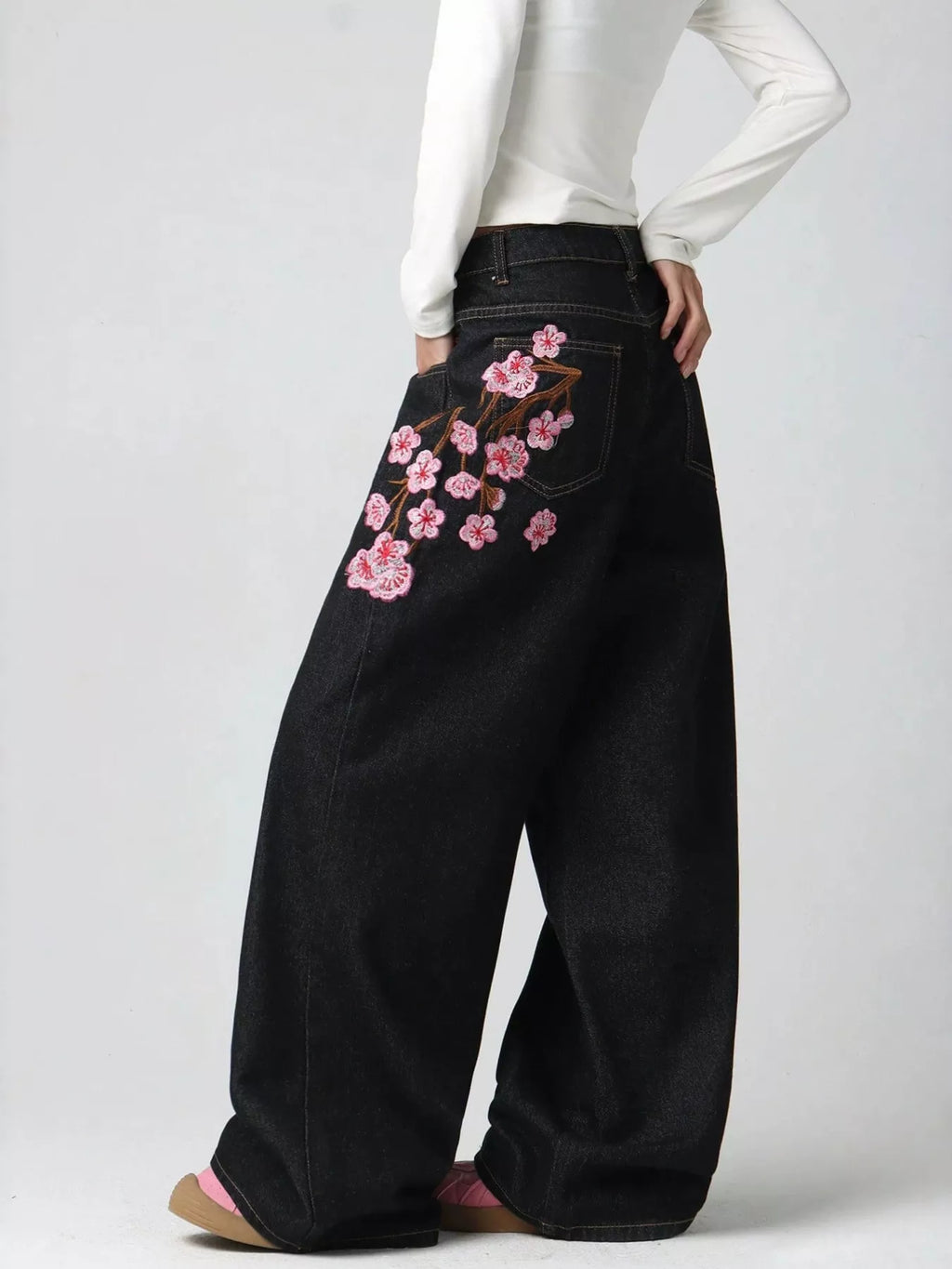 Embroidered Wide-Leg Jeans