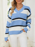 Striped V-Neck Color Block Sweater