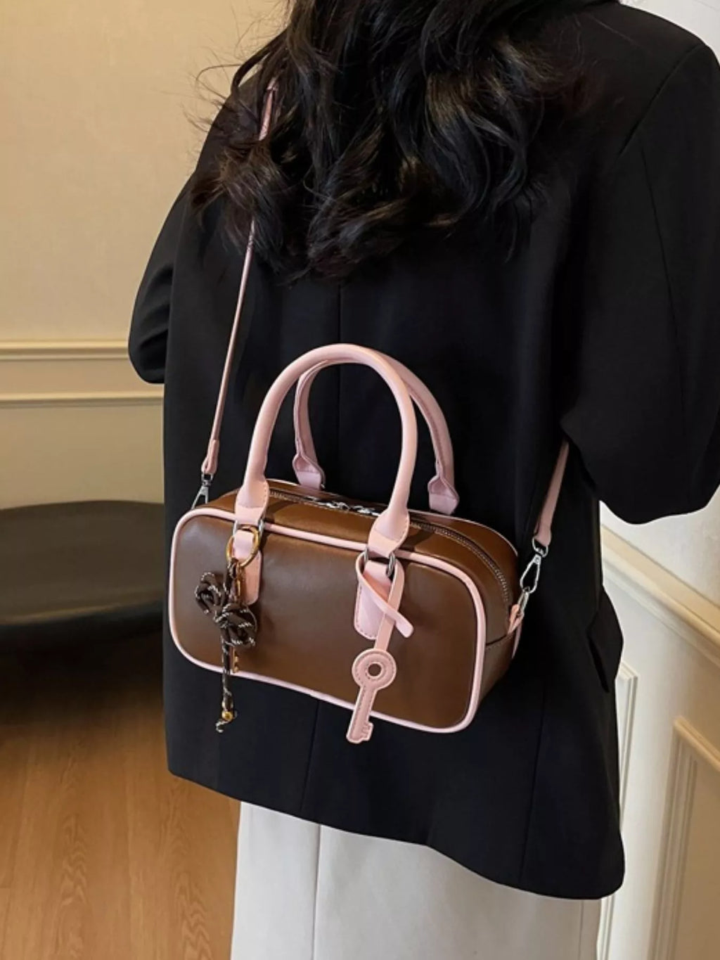 Barrel Crossbody Bag with Key Charm