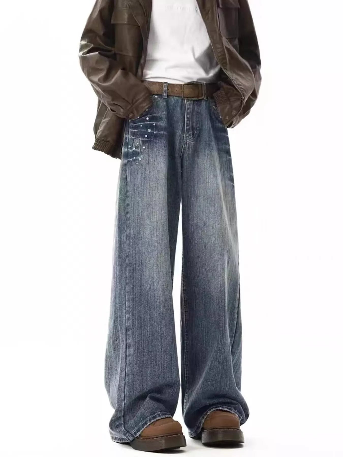 Men's Embellished Wide Leg Jeans