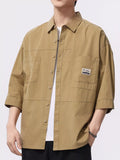Men's Plus Size Button Up 3/4 Sleeve Shirt