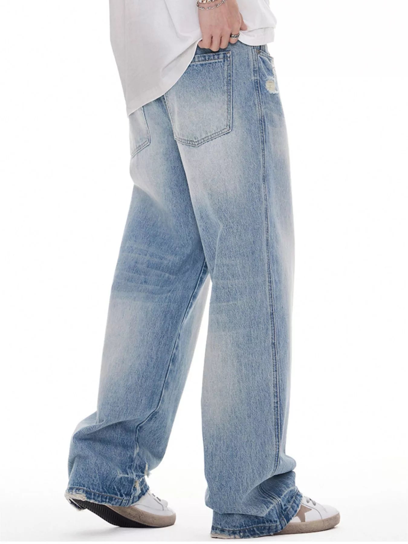 Men's Distressed Wide Leg Jeans
