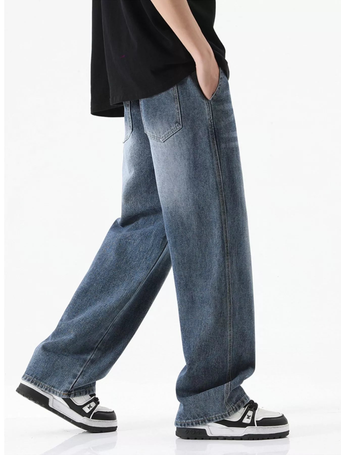Men's Full Size Drawstring Wash Wide Leg Jeans Plus Size