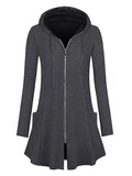 Longline Hooded Zip-Up Cardigan Coat with Flared Hem
