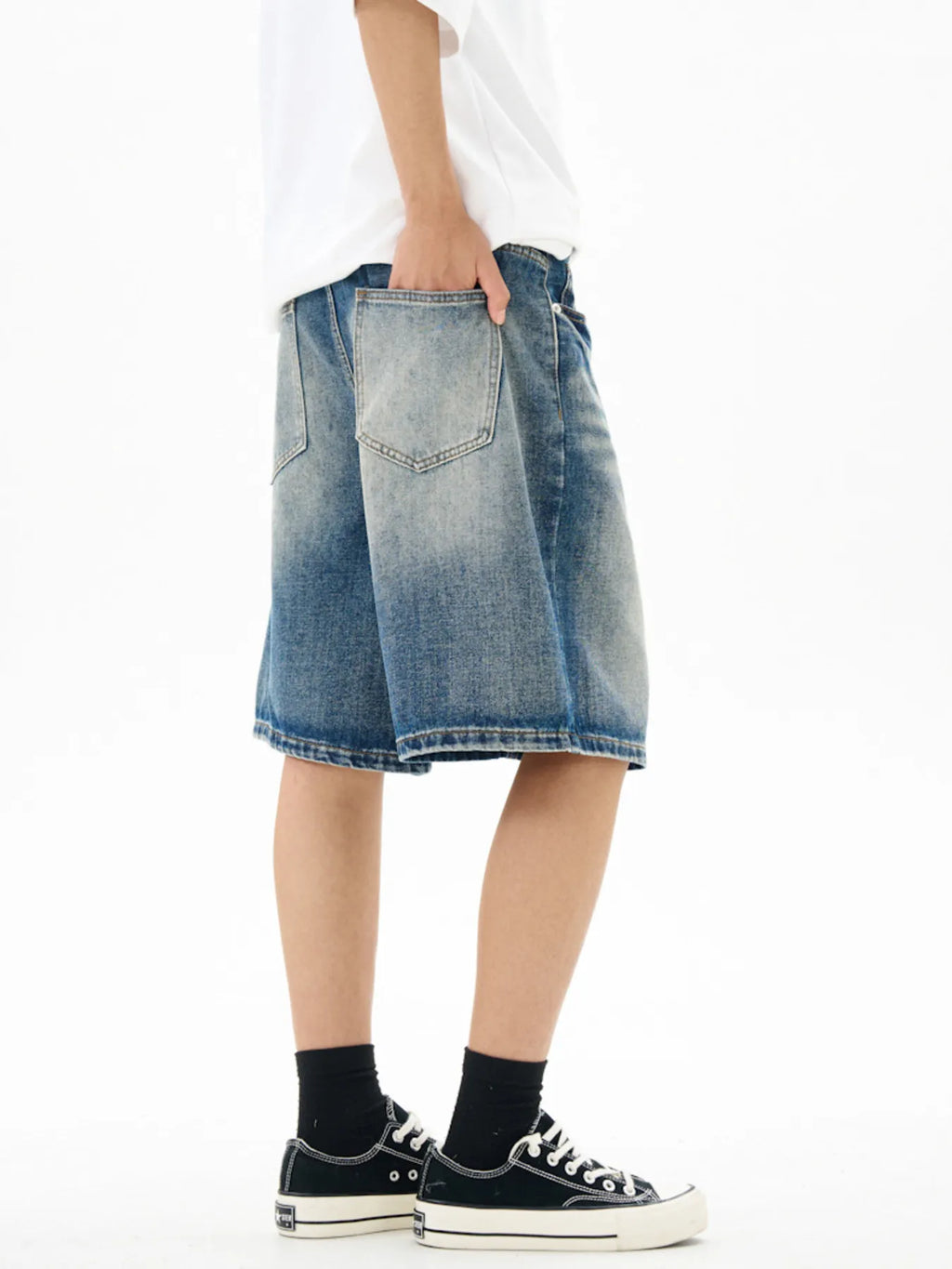 Men's Washed Loose Fit Denim Shorts