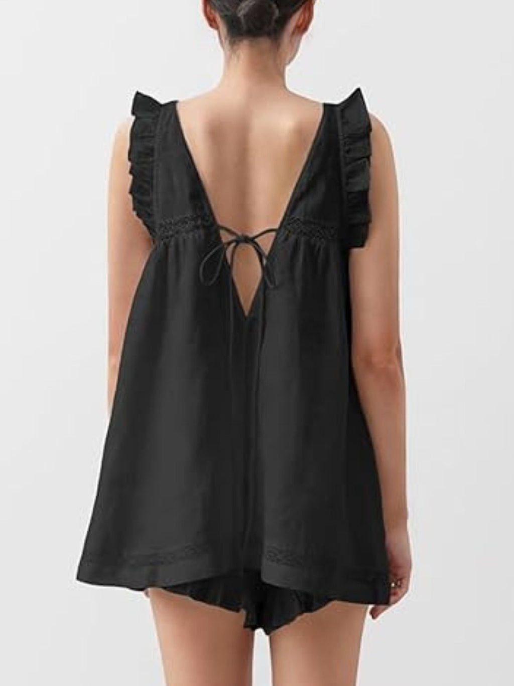 Ruffle Trim V-Neck Top and Shorts Set