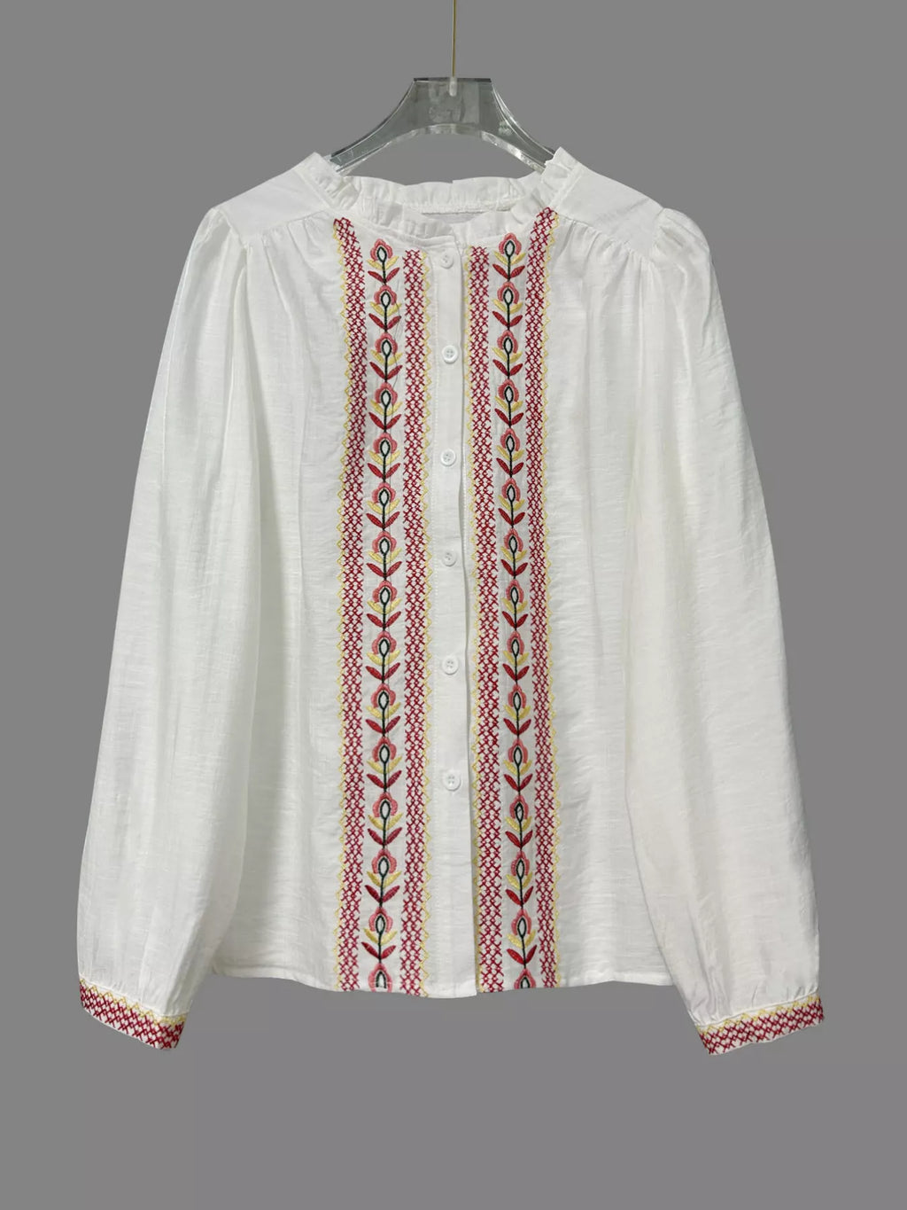 Embroidered Button Up Long Sleeve Shirt