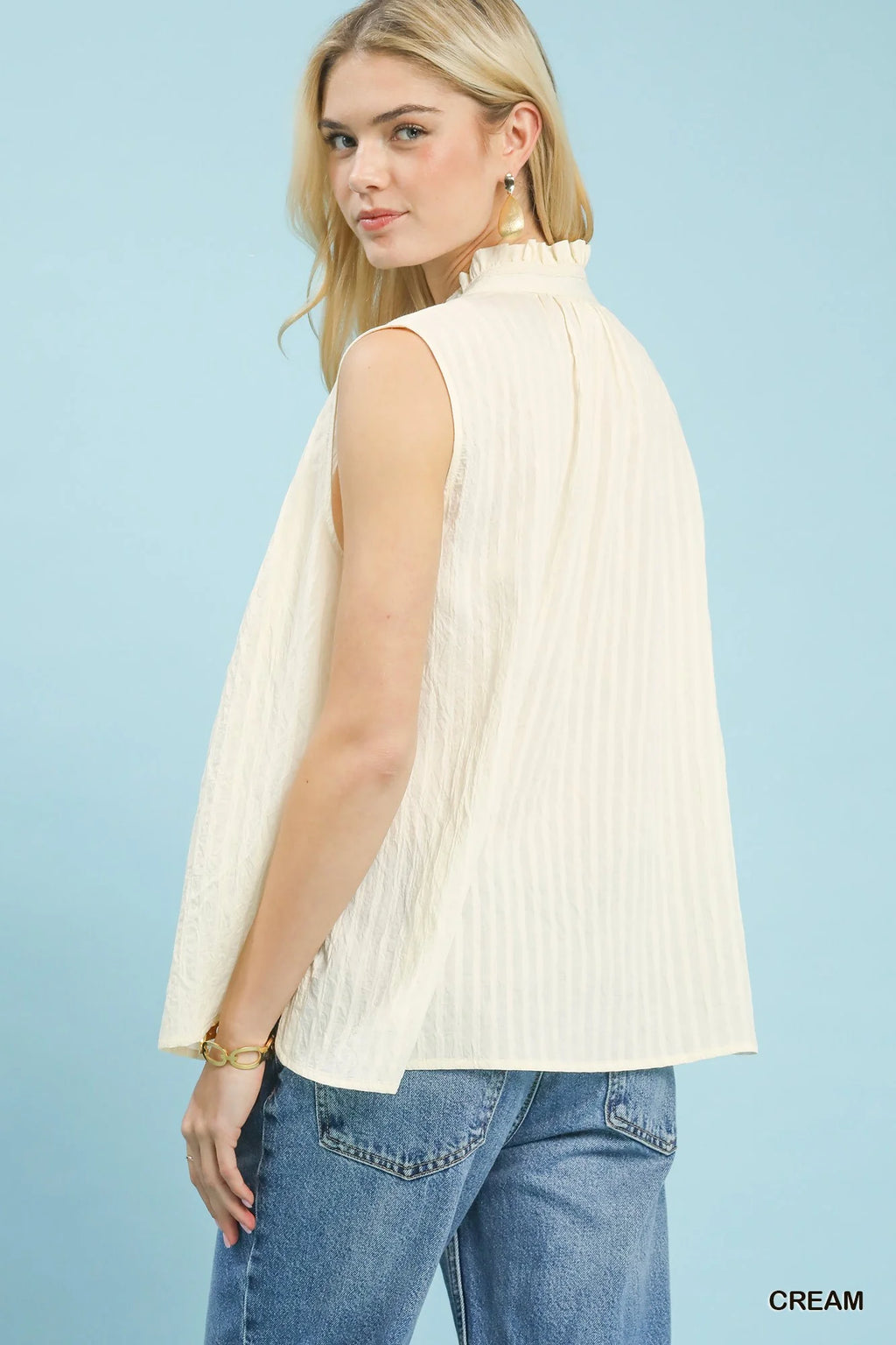 Umgee Sleeveless Textured Split Neck Top