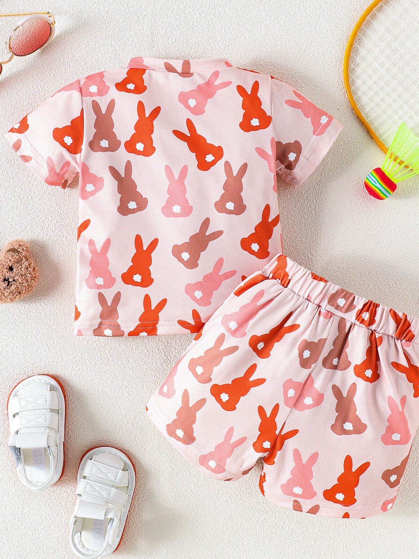 Children's Bunny Print Short Sleeve Top and Shorts Set