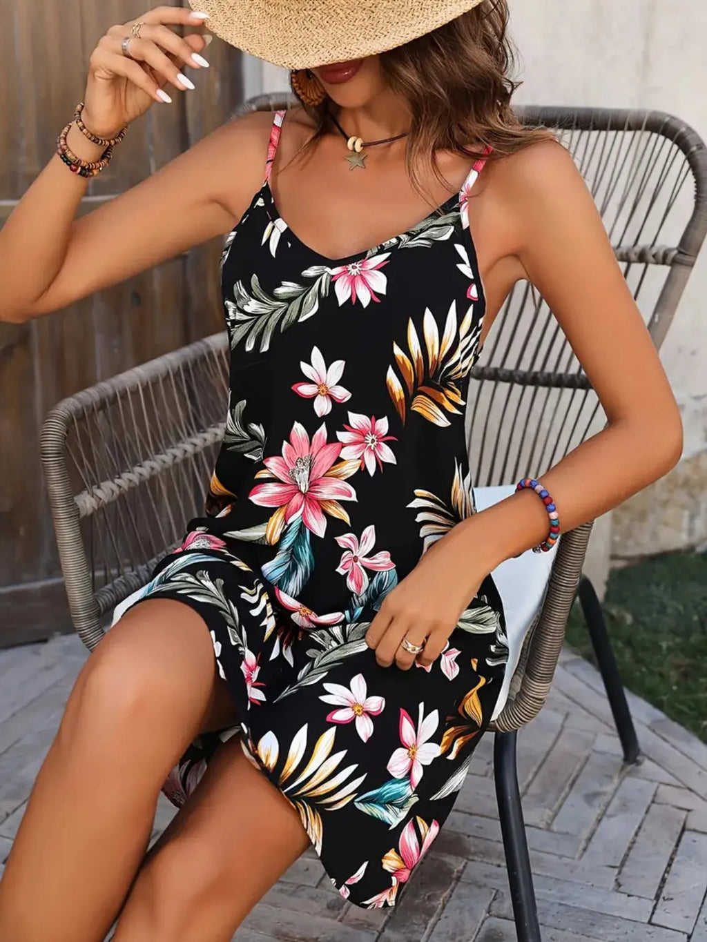 Plus Size Printed V-Neck Cami Dress