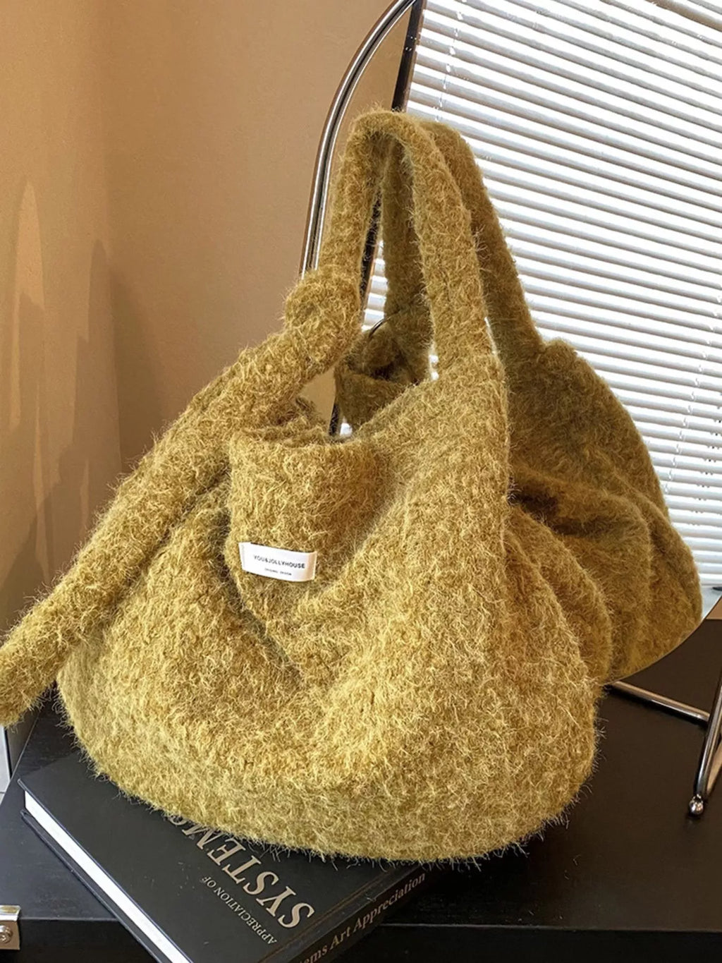 Fuzzy Solid Color Crossbody Bag