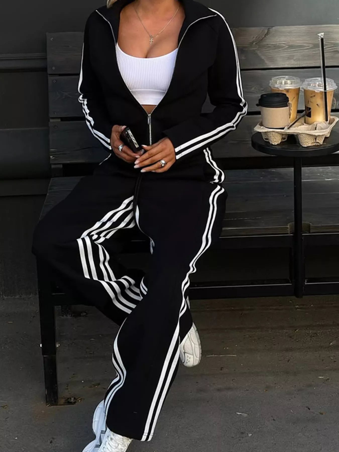 Striped Zip Up Top and Pants Set