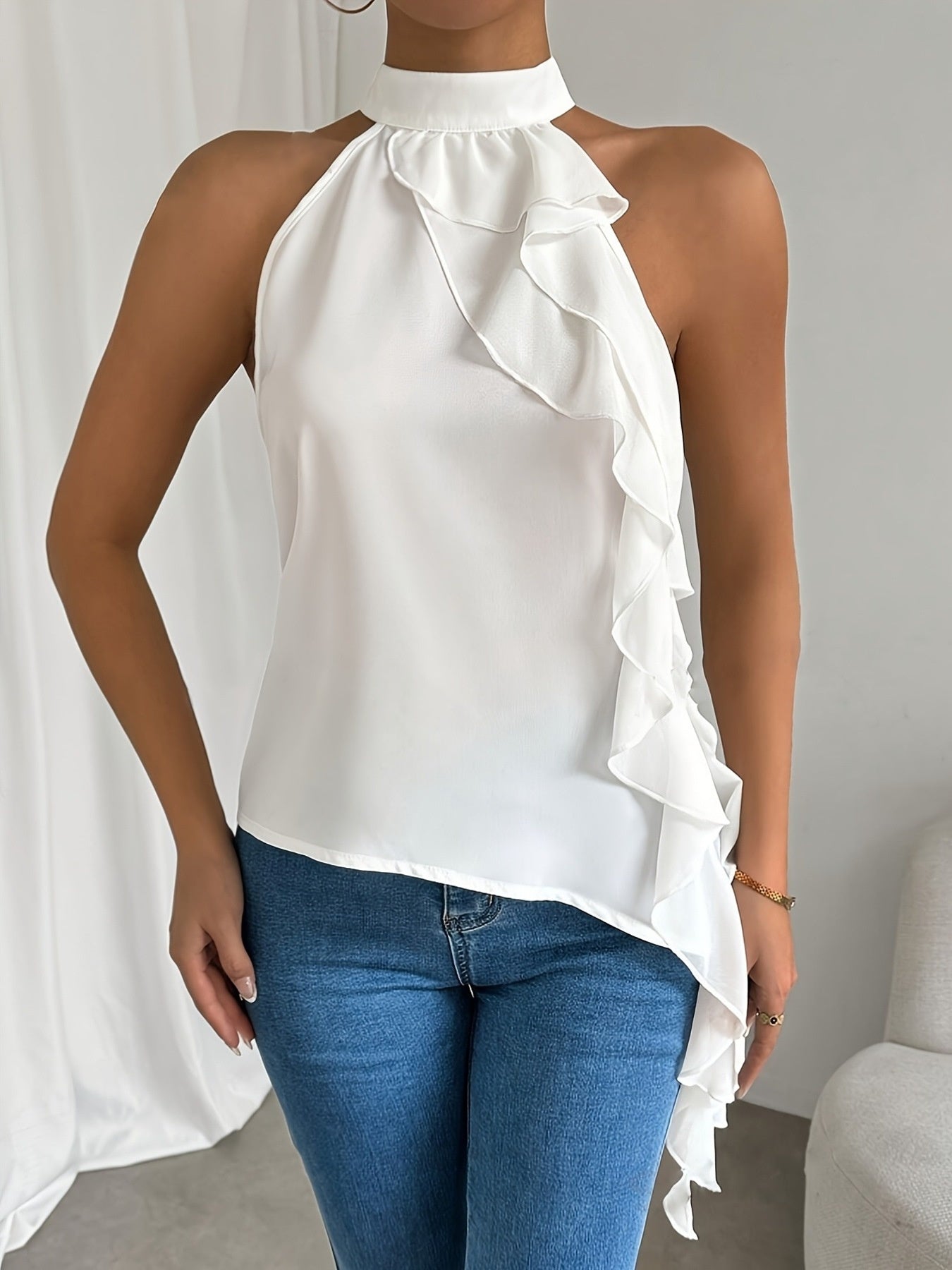 Ruffle Halter Neck Sleeveless Blouse