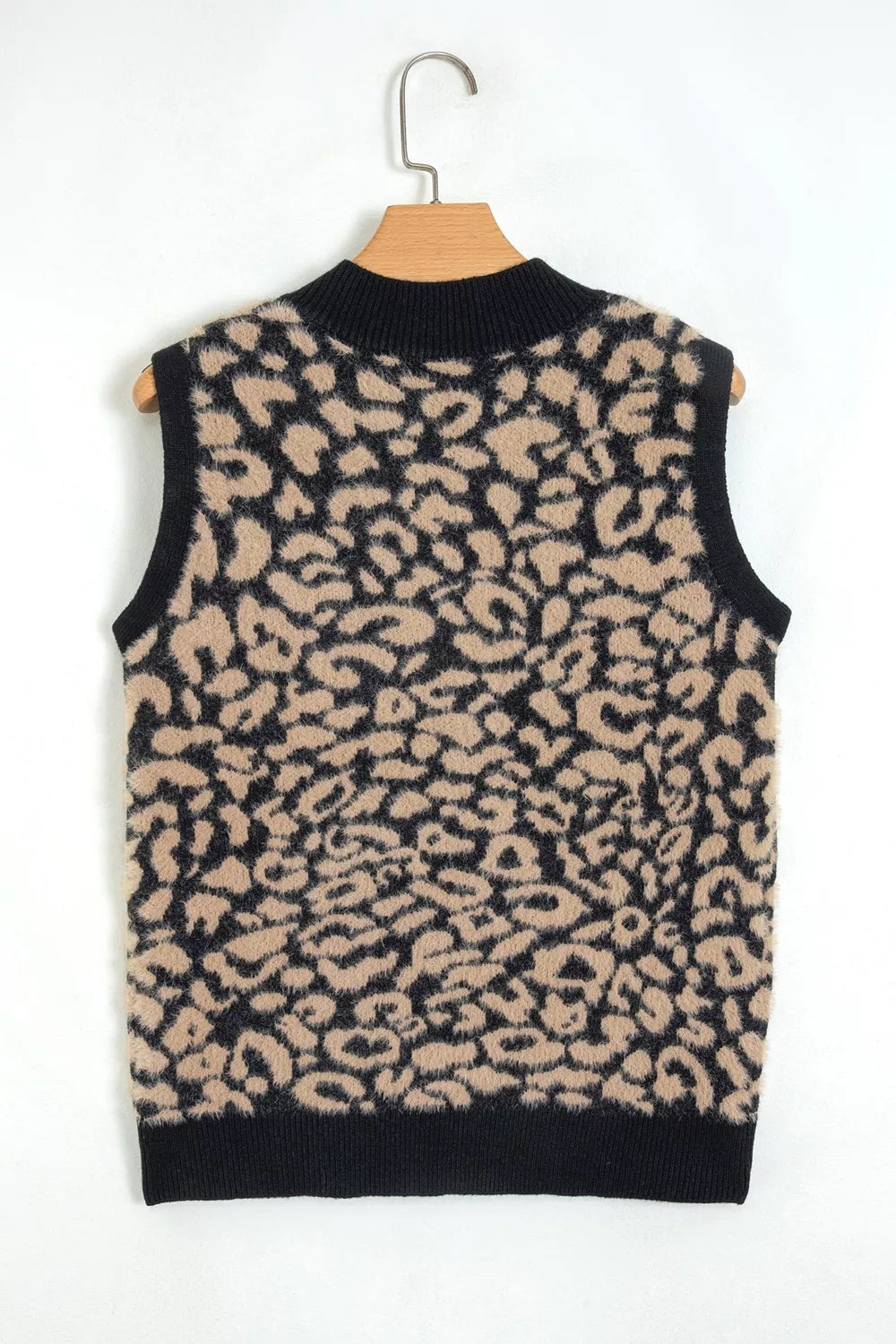 Leopard Print Knit Sleeveless Regular Wash Sweater Vest
