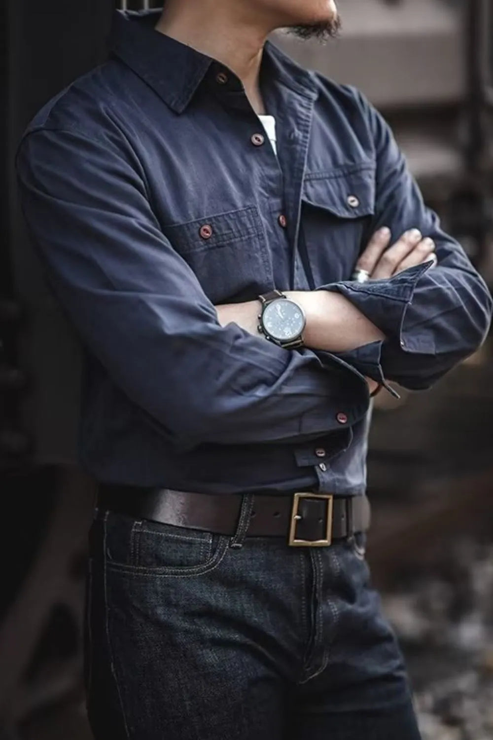 Men's Button Down Long Sleeve Shirt with Chest Pockets