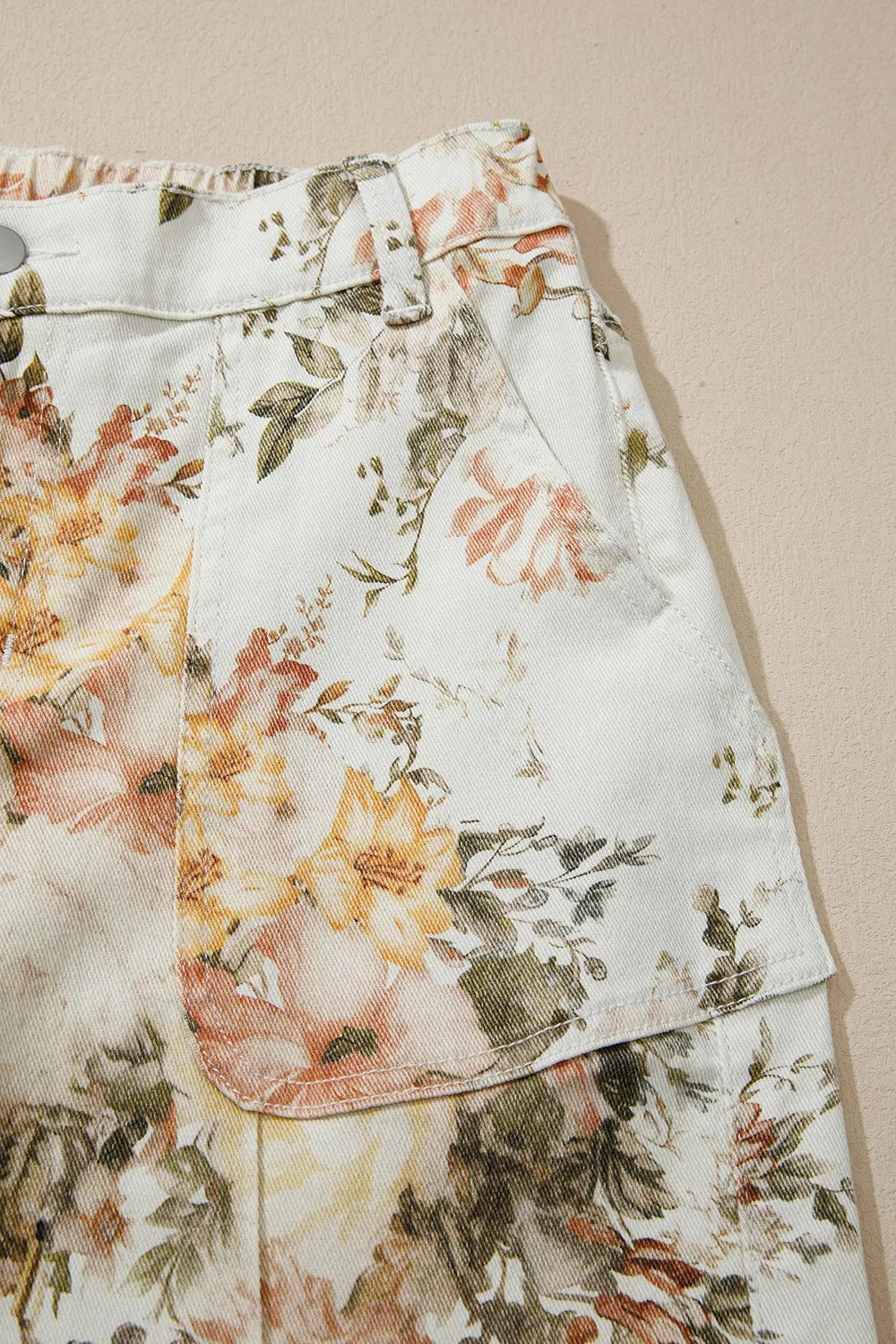 Vintage Style Floral Print High Waist Wide Leg Jeans