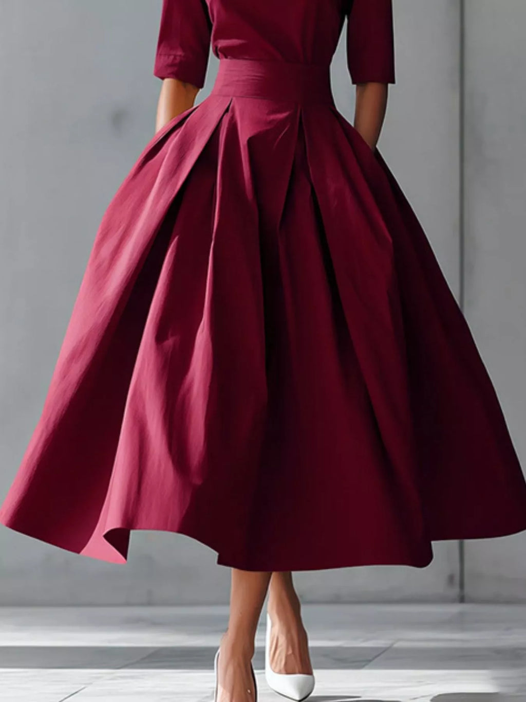 Round Neck A-Line Midi Dress