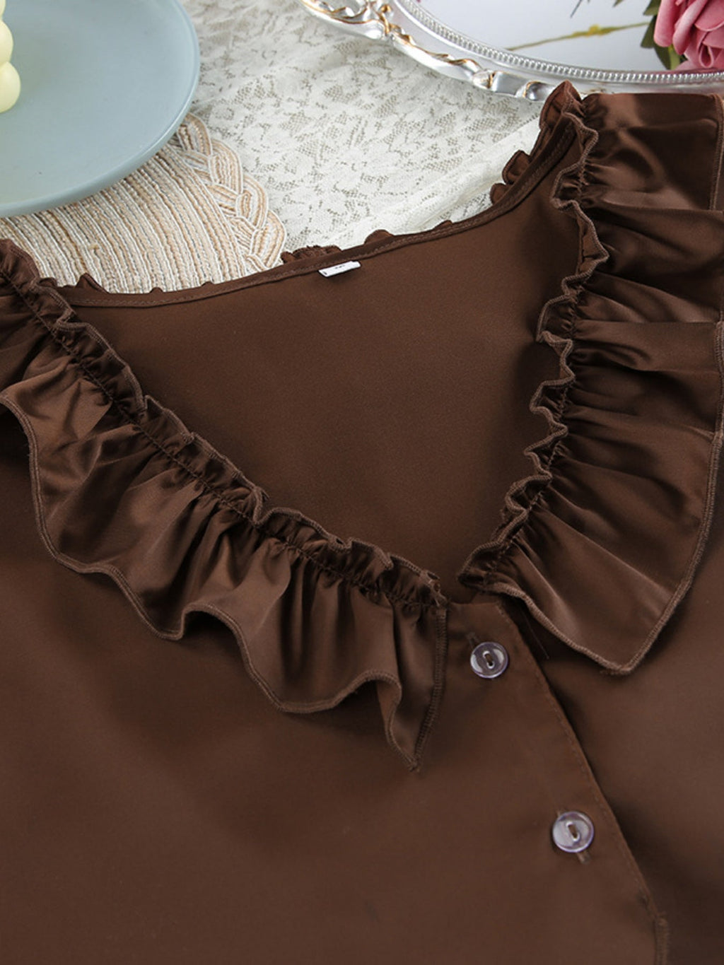 Ruffled V-Neck Top and Shorts Set