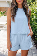 Stitched Detail Loose Tank Top 2pcs Short Set