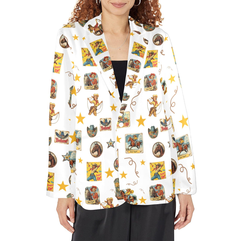Baha Ranch Vintage Cowgirl Collage Women's Western Blazer in White