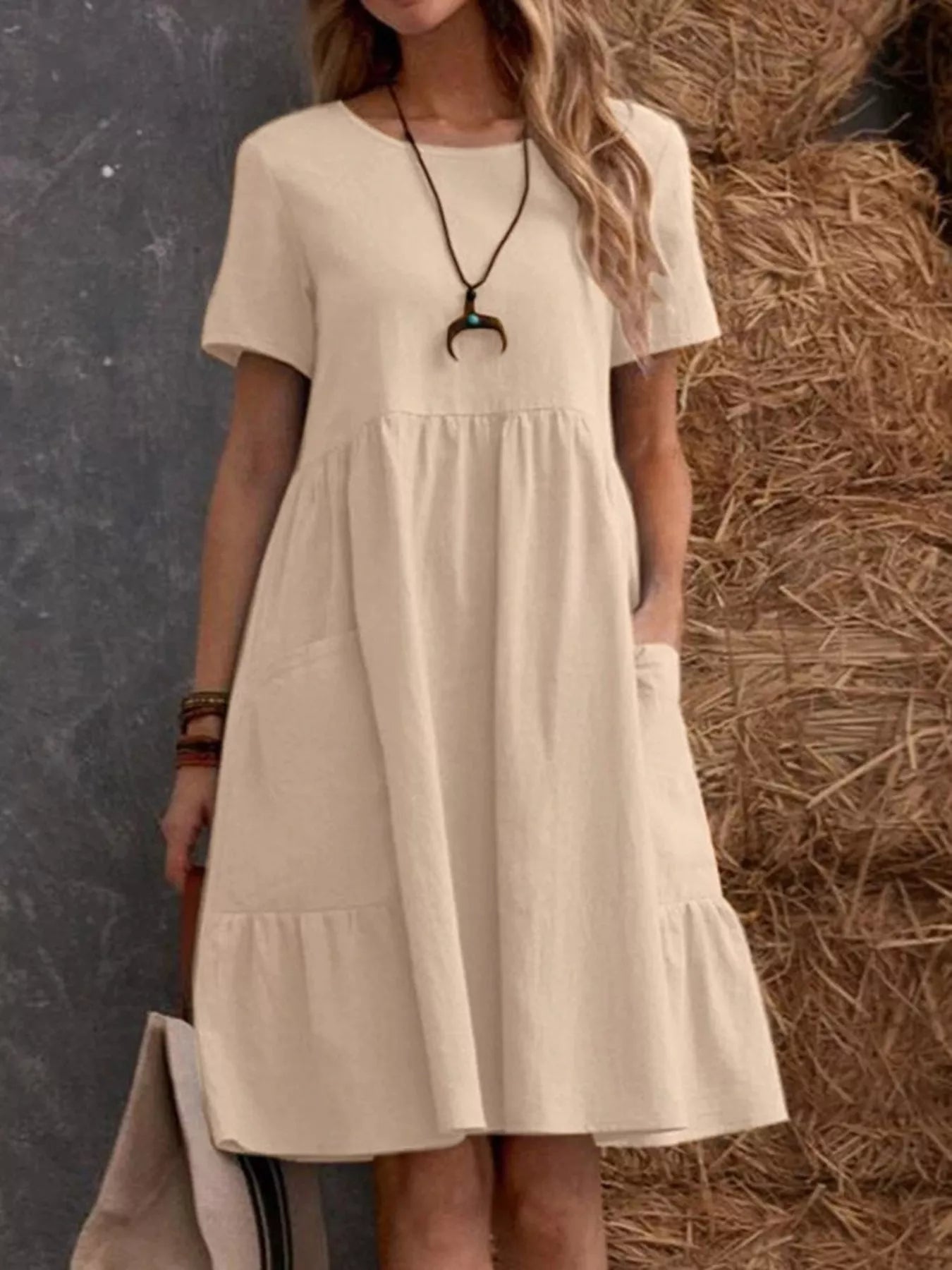 Full Size Casual Loose Fit Tiered Ruffle Hem Dress Plus Size