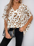 Leopard V-Neck Half Sleeve Blouse