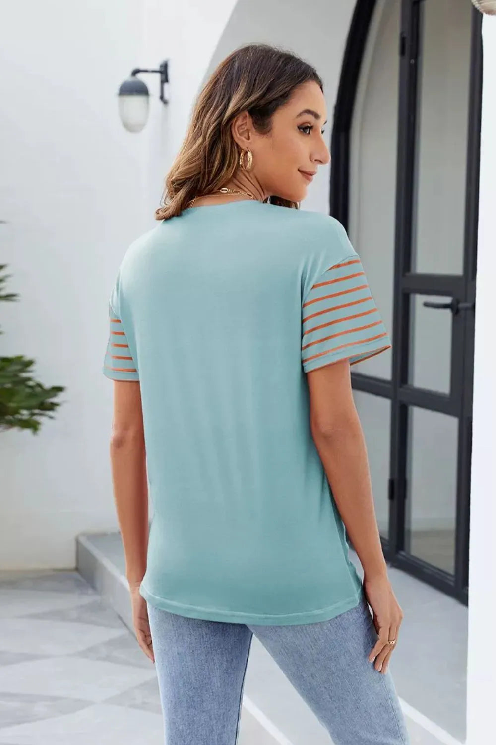Color Block Round Neck Short Sleeve T-Shirt
