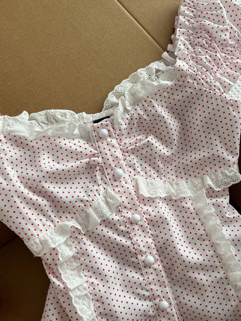 Polka Dot Lace Trim Blouse