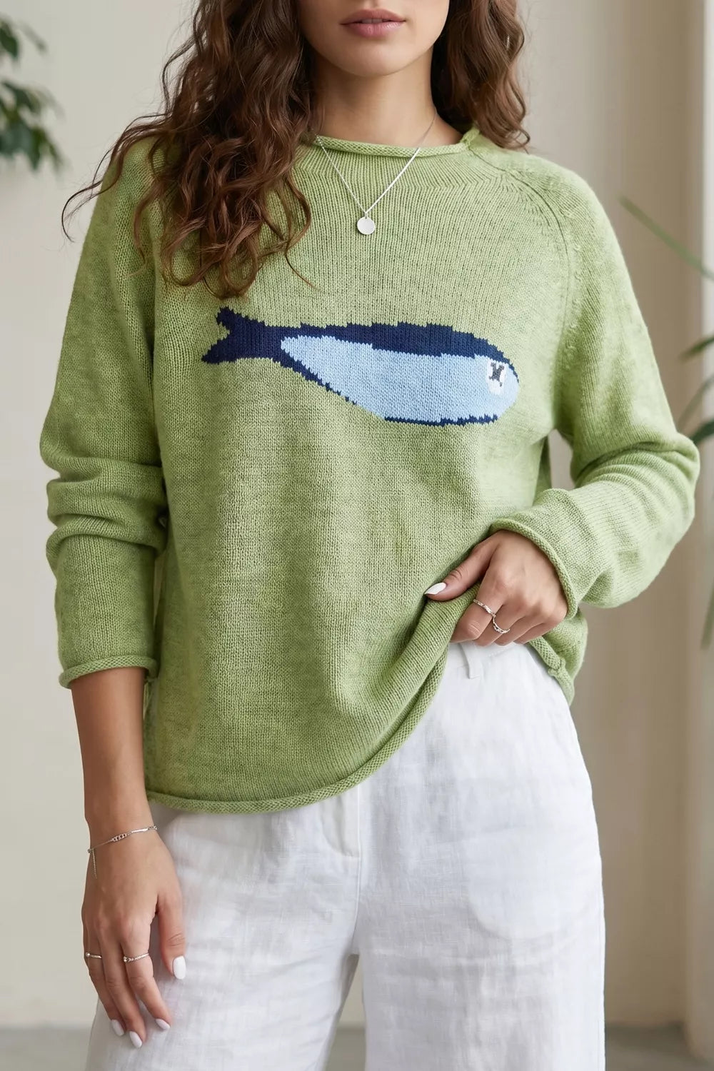 Fish Graphic Round Neck Sweater