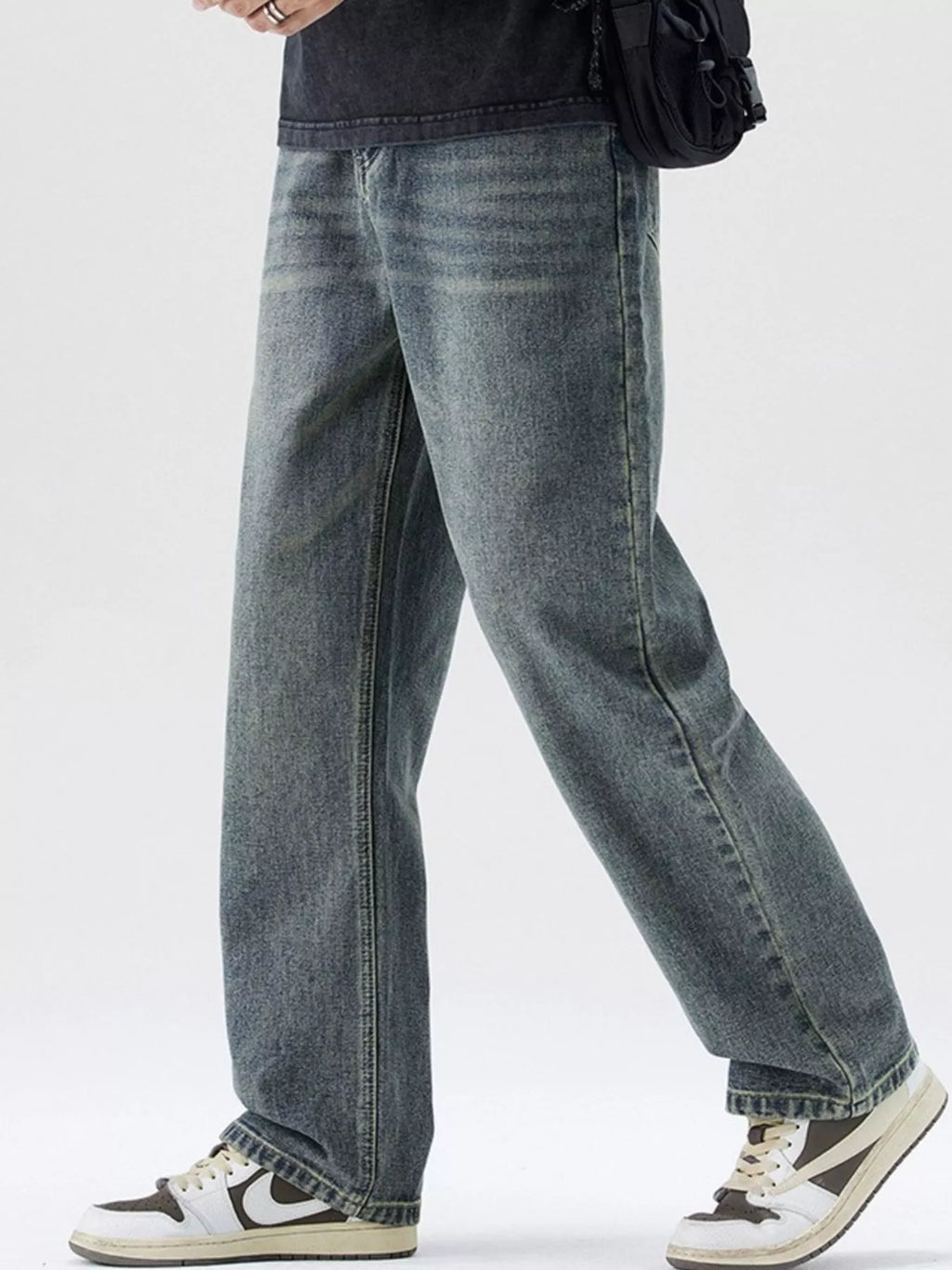 Men's Washed Wide Leg Jeans