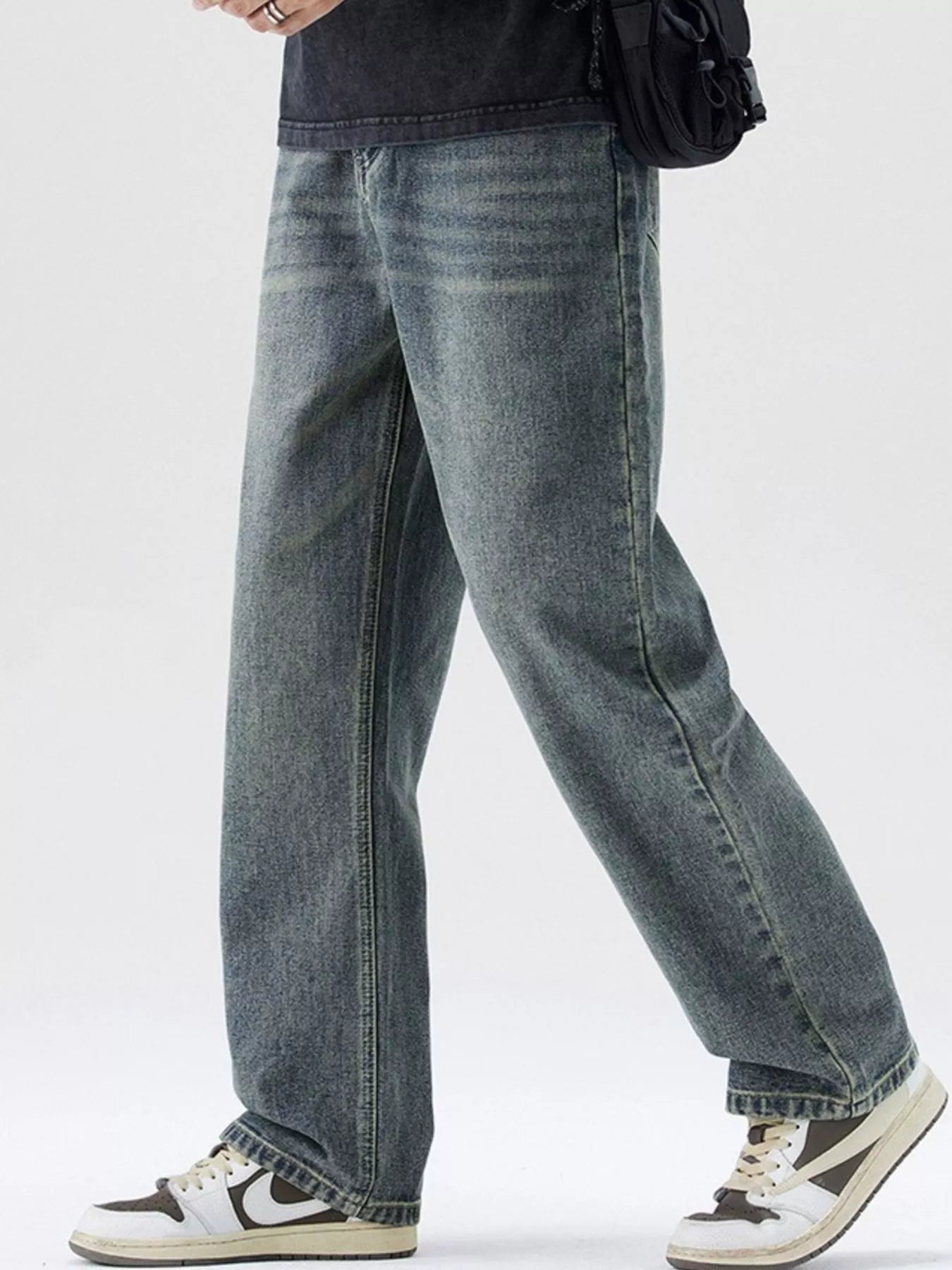 Men's Washed Wide Leg Jeans