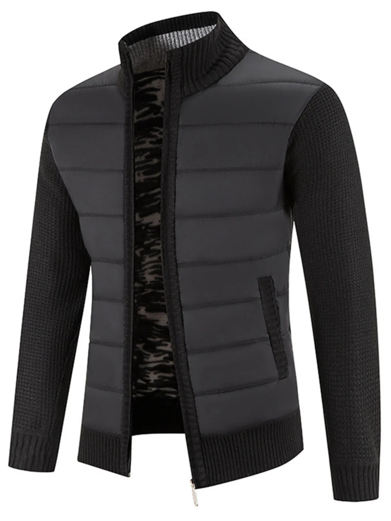 Men's Plus Size Quilted Knit Bomber Jacket with Stand Collar