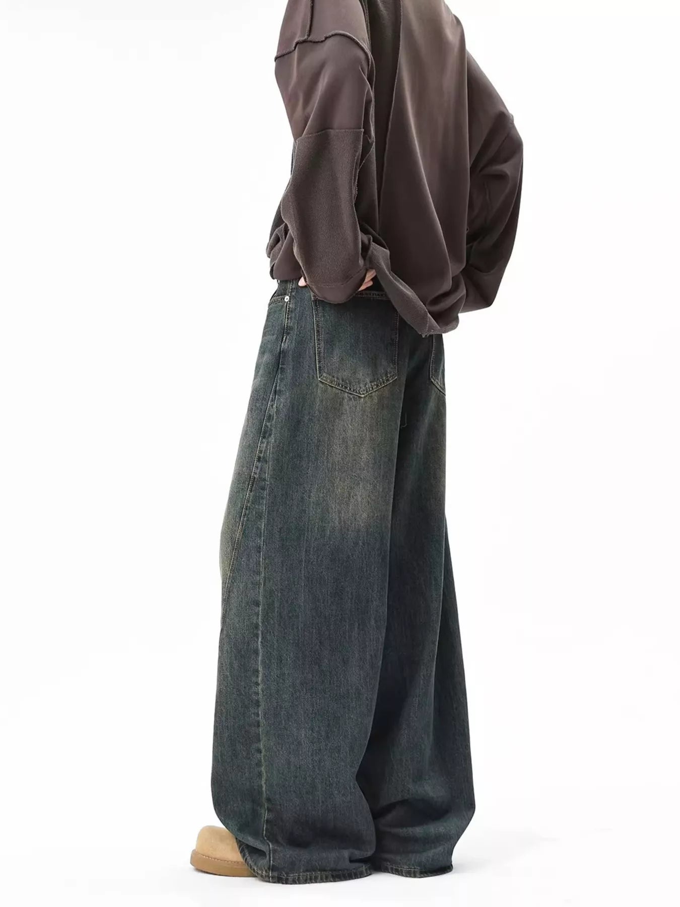 Men's Full Size Vintage Wash Wide Leg Jeans Plus Size