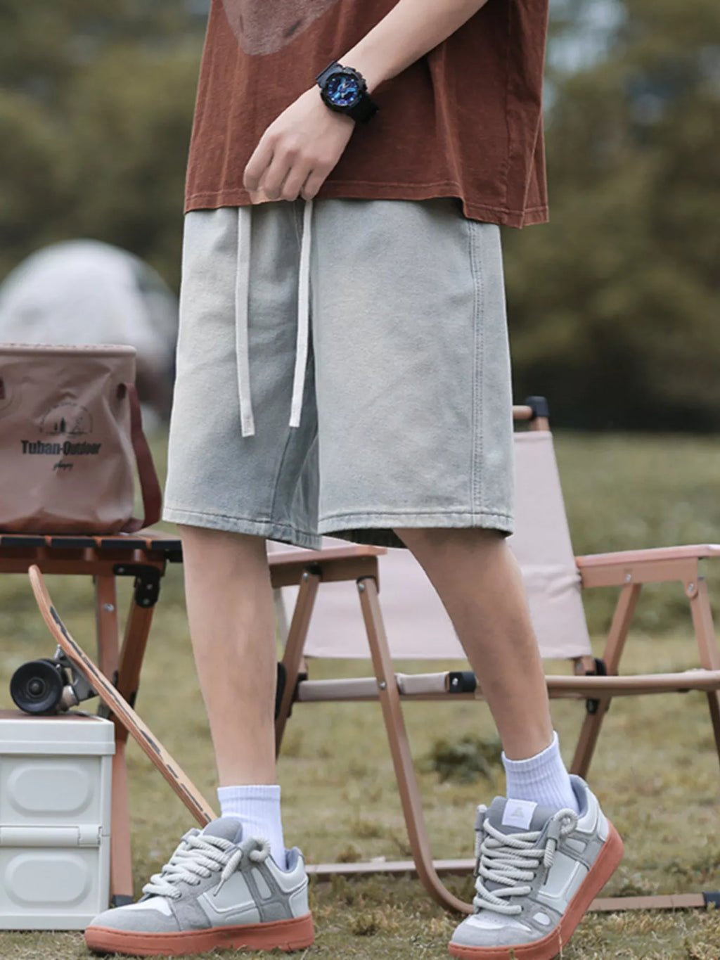 Men's Plus Size Loose Fit Denim Shorts with Drawstring