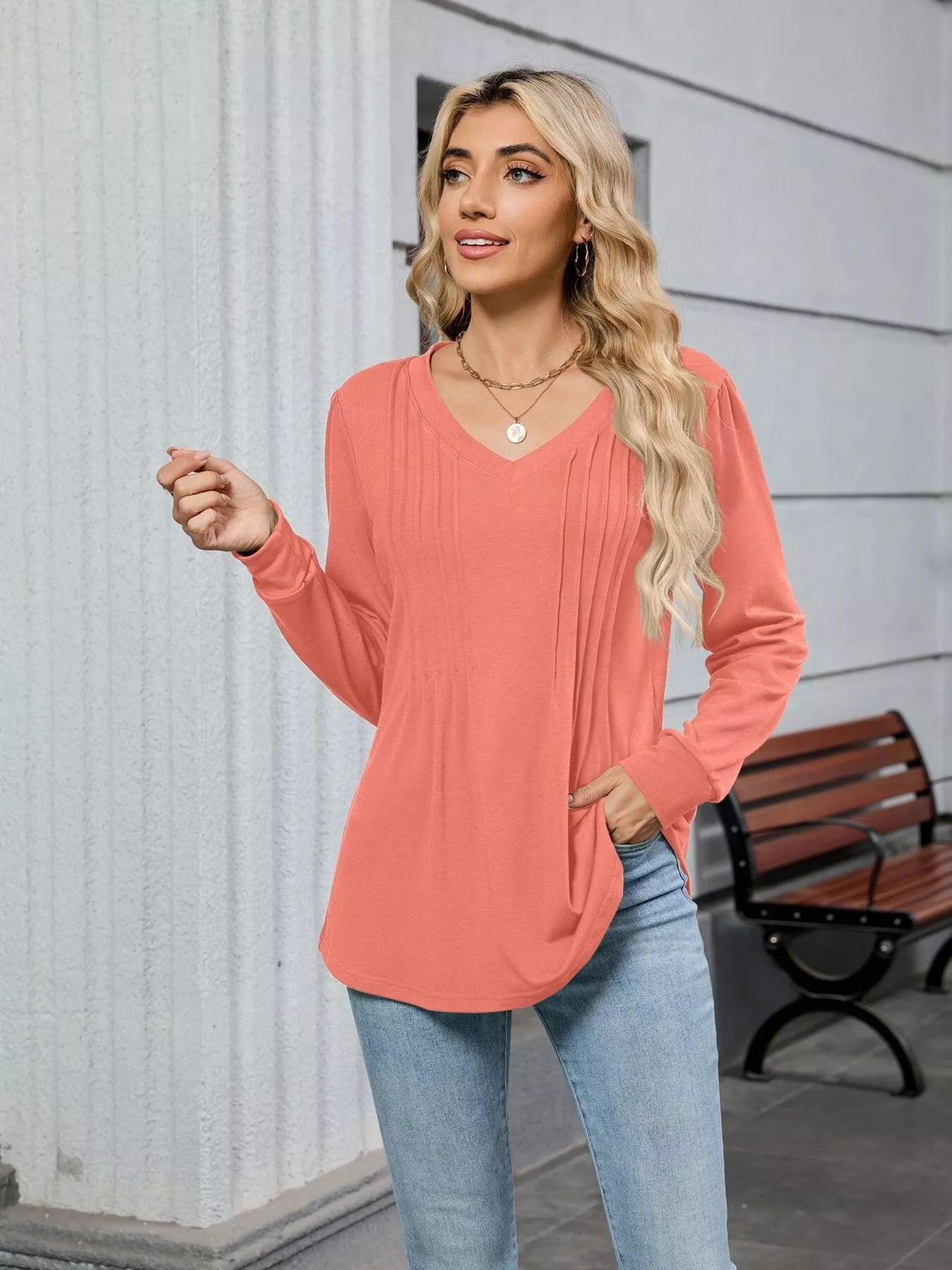 V-Neck Long Sleeve Relaxed Fit T-Shirt