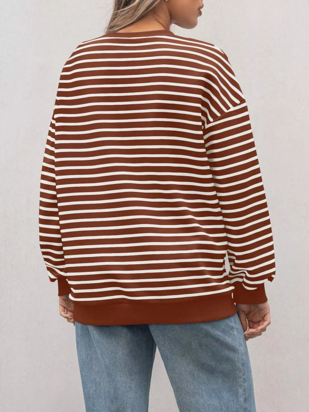 Striped Round Neck Oversized Casual Sweatshirt